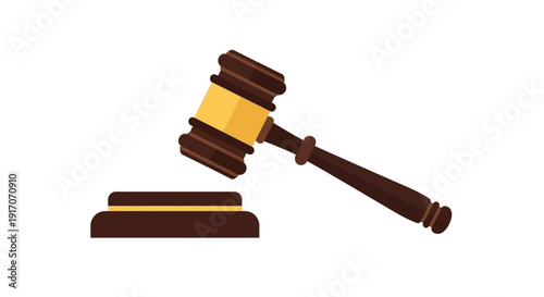 A wooden gavel and sounding block isolated on a white background