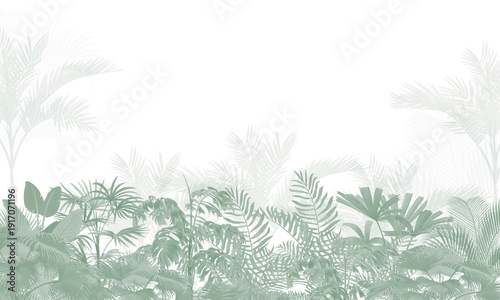 Watercolor Tropical Wall Mural Mockup with Soft Botanical Leaves in Neutral Scandinavian Interior Background