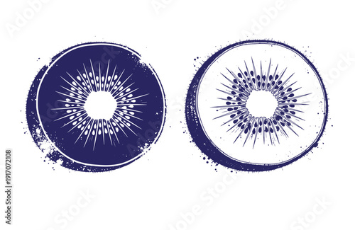 Grunge texture Blue kiwi fruit slices with grunge effect on white background  healthy food and nutrition concept Vintage Style