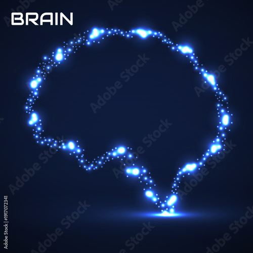 Abstract human brain made of glowing particles