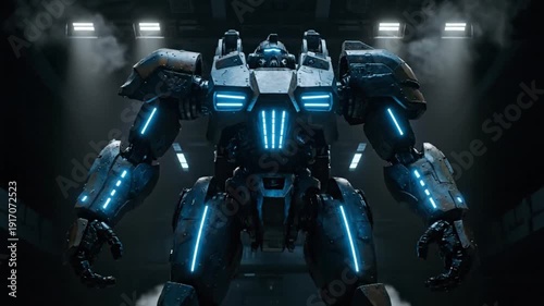Futuristic Robot with Blue Lights.