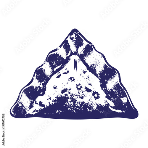 Grunge texture A blue and white illustration of a dumpling on a plain background  a traditional food Vintage Style