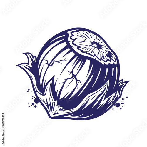 Grunge texture Artichoke illustration with leafy green vegetable and paint splatters on white background  a drawing of a blue artichoke Vintage Style