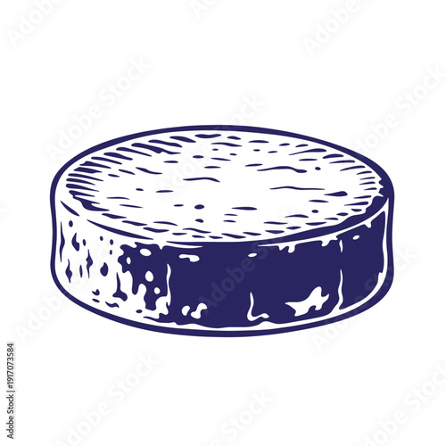 Grunge texture Blue cheese wheel with white mold on top and side  a type of strong smelly food Vintage Style