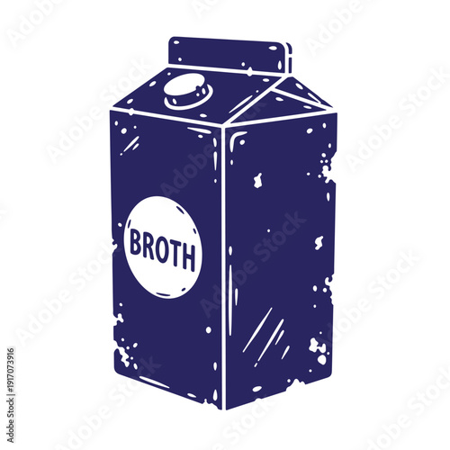 Grunge texture Dark blue carton of broth on white background Vintage Style