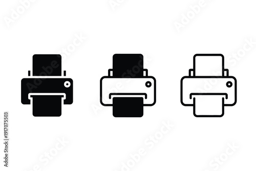 Printer icons depict output functionality in solid, outline, and simple filled.