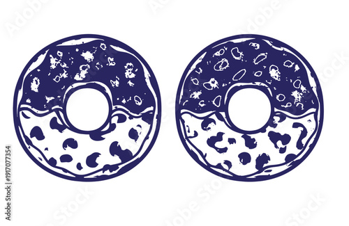 Grunge texture Dark chocolate frosted donuts with white chocolate spots on top and side  sweet bakery treats Vintage Style