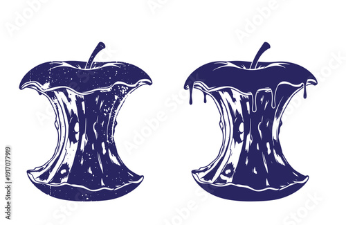 Grunge texture Melting blue apples with dripping effect on white background  illustration of two dark blue apples with melting and dripping texture Vintage Style