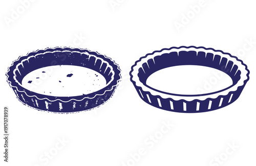 Grunge texture Two blue tart pans with wavy edges for baking pies and tarts in kitchen Vintage Style