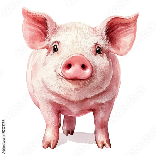 Mini Pig, illustration watercolor with dynamic strokes and balanced color harmony, isolated on a white background.