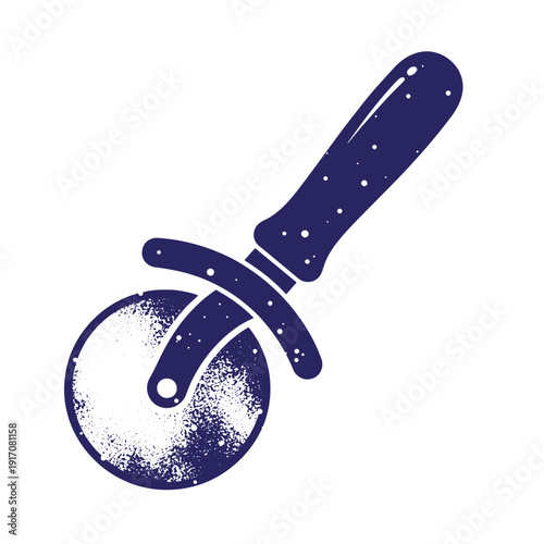 Grunge texture Grungy pizza cutter with handle on white background  kitchen utensil for cutting food Vintage Style