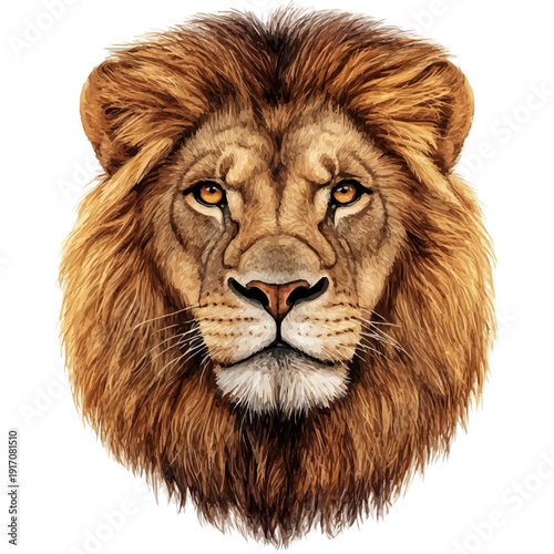 Lion, watercolor with intricate brush textures and gentle highlights, isolated on a white background.
