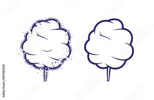 Grunge texture Cotton candy illustrations in blue outline on white background  sweet treat designs Vintage Style