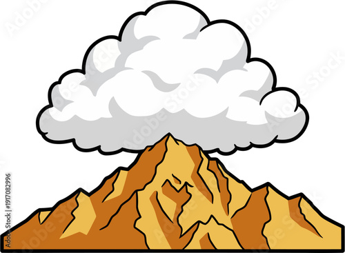 Golden mountain peak with large white cloud