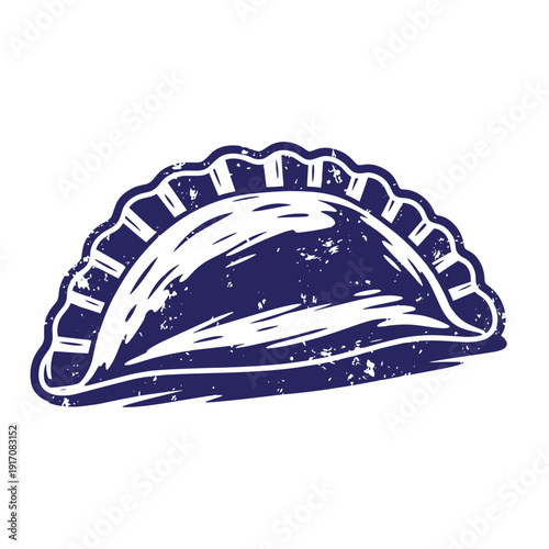 Grunge texture Vintagestyle illustration of a single empanada on white background Vintage Style