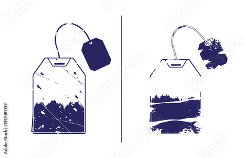 Grunge texture grungy blank price tags with strings and labels  two different designs side by side on white background Vintage Style