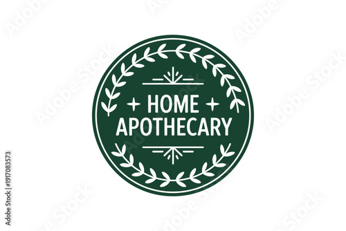 Green circular logo design represents a natural home apothecary brand emblem.