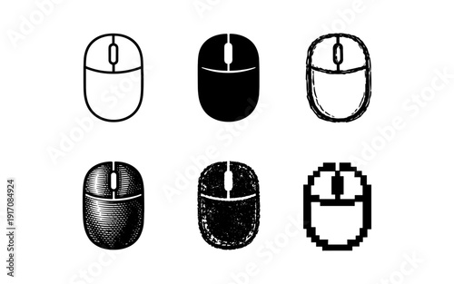 Collection of computer mouse icons in various artistic styles and formats