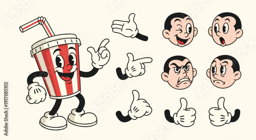 Set of 9 cartoon soda cup character icons vector