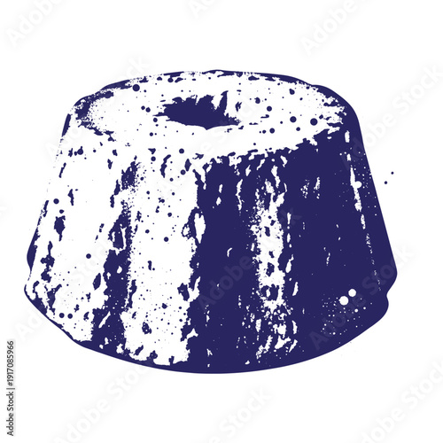 Grunge texture Blue and white illustration of a cylinder with paint splatters on its surface  resembling a bucket or a hat Vintage Style