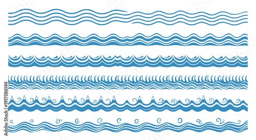 Set of 6 blue wave patterns vector