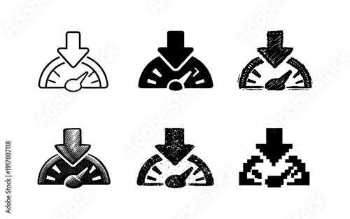 Set of icons representing speed reduction or decrease in performance metrics