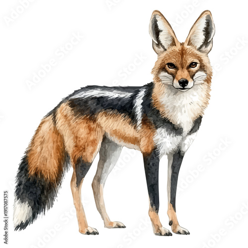 Jackal, illustration watercolor artwork with subtle gradients and elegant contours, isolated on a white background.