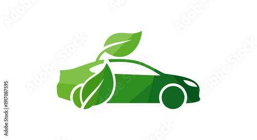 Green Car Illustration with Leaves.