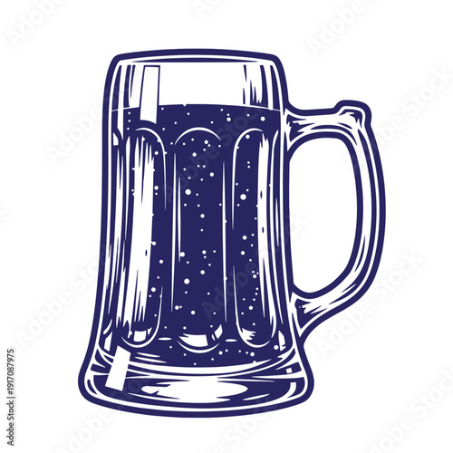 Grunge texture drawing of a mug of beer on white background Vintage Style