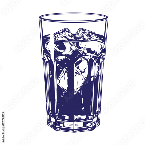 Grunge texture Glass of cold water with ice cubes in a clear tumbler on white background  refreshing drink Vintage Style