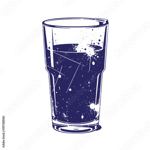 Grunge texture Glass of dark liquid with white splatters on a clean surface one drink Vintage Style