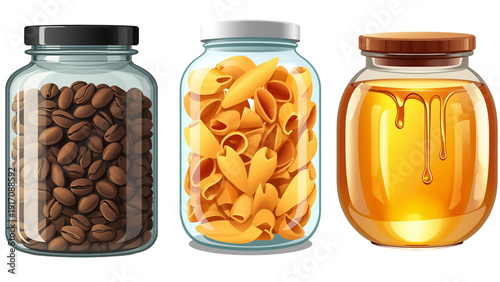 Isolated closeup of a glass jar filled with healthy marinated green olives, garlic, and red peppers as a preserved vegetarian food ingredient in a pickled vegetable container on white