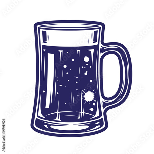 Grunge texture Illustration of a beer mug with frothy liquid and bubbles inside  a popular drink Vintage Style