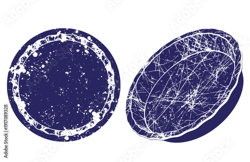 Grunge texture grunge blue circular icons with scratches and paint splatters for design elements  two oval shapes Vintage Style