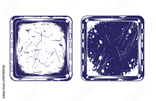 Grunge texture grungy blue rectangular frames with scratched and splattered effects for graphic design  two square shaped Vintage Style