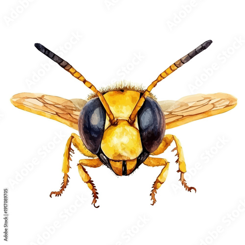 Hornet, watercolor with intricate brush textures and gentle highlights, isolated on a white background.