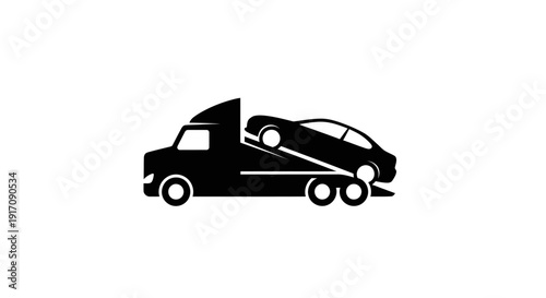 Tow Truck Transporting Car Silhouette Illustration.