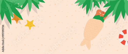 Warm sandy beach background with decorative tropical elements and summer mood. Clean flat layout with copy space, perfect for holiday promotions, travel graphics, posters and seasonal sales campaigns.