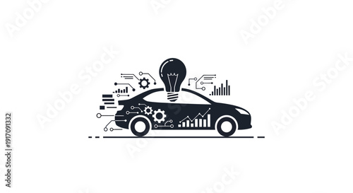 Innovative Car Design with Lightbulb and Gears.