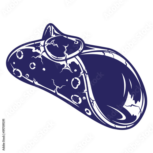 Grunge texture A blue illustration of a clam shell with a pearl inside on white background  seafood and ocean element Vintage Style