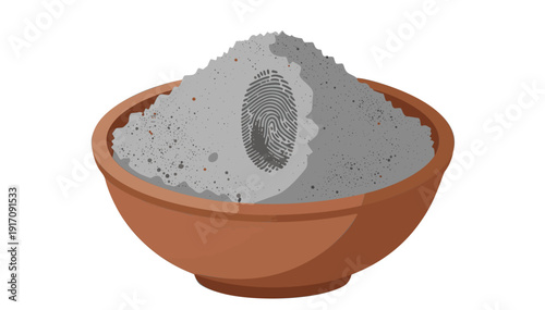 Clay bowl filled with sacred ash showing fingerprint pattern on a transparent background

