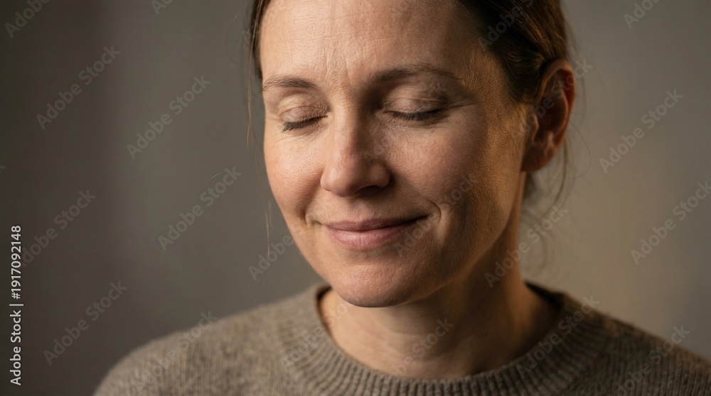 Naklejka premium Peaceful woman with calm expression representing emotional balance and inner peace