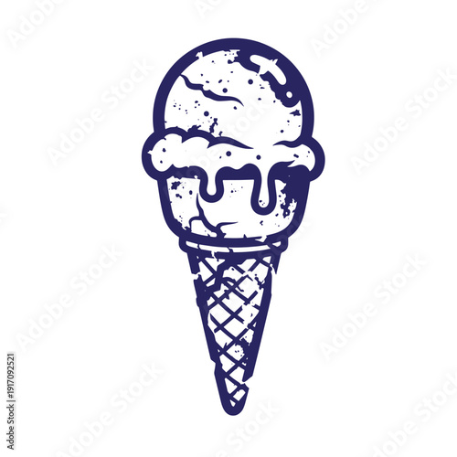 Grunge texture Distressed illustration of a melting ice cream cone with a scoop  sweet treat with grunge effect Vintage Style