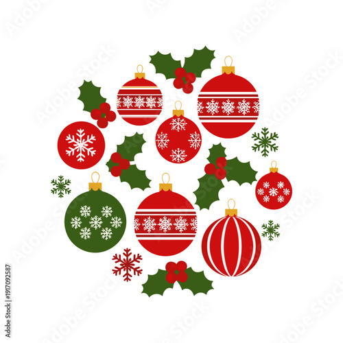 Christmas Ornaments and Holly, Holiday Decor, Celebration, Graphic Design, Design Elements, Seasonal Spirit