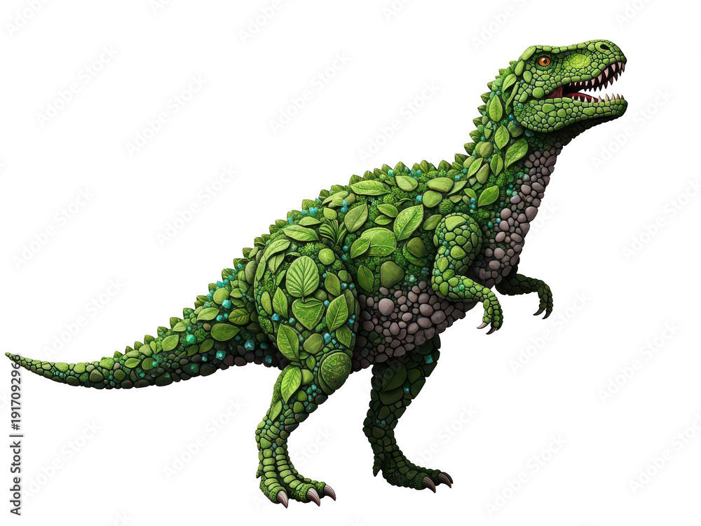 Obraz premium A green pixelated dinosaur with an open mouth