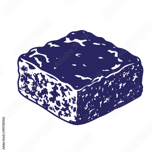 Grunge texture Graphic illustration of a blue cheese wedge with white mold on a white background Vintage Style