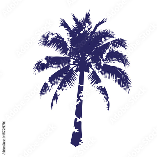 Grunge texture Grungy palm tree silhouette with distressed texture on white background  tropical tree with long leaves Vintage Style