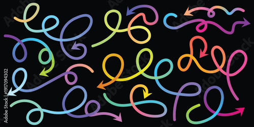 Vibrant neon arrows in motion on black background