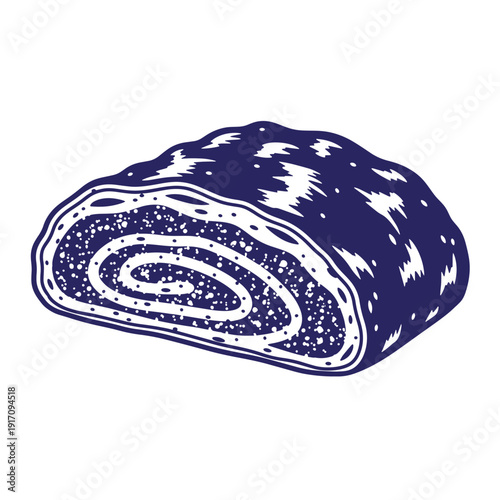 Grunge texture Swirly pastry roll with white speckles on surface and filling  sweet treat Vintage Style