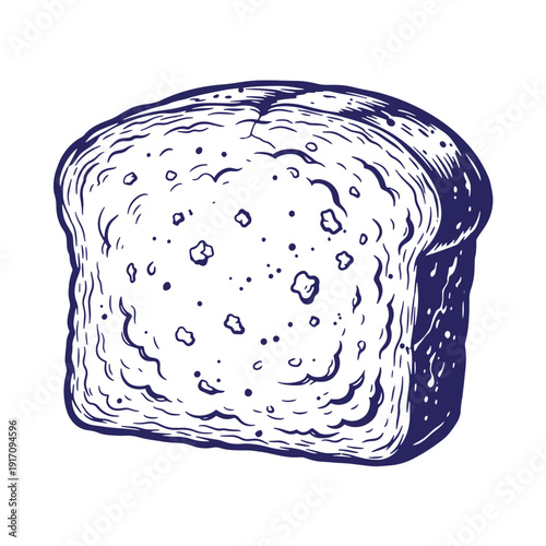Grunge texture Sketch of a slice of bread with crust and texture on white background  food illustration Vintage Style